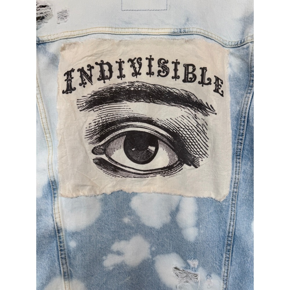 Upcycled Denim Jacket XL Indivisible Eye Folk Art One of One - Picture 3 of 10